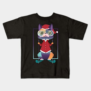 Sking Christmas Cat Kids T-Shirt